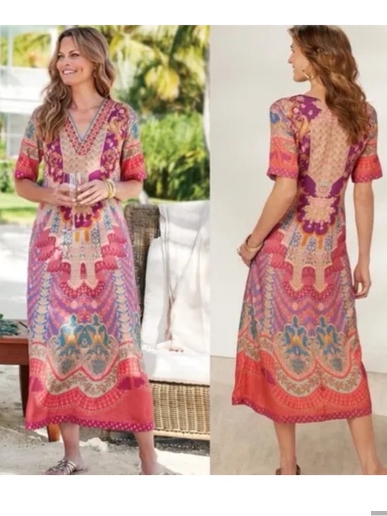 Soft Surroundings Dresses & Skirts - Soft Surroundings Parasol Midi Maxi Kaftan Dress Size Large Embroidered